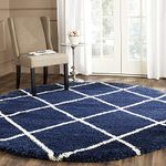 AROMICK Soft Modern Shaggy Area Rugs Fluffy Round Carpet Comfy Bedroom Home Decorate Floor Kids Playing Mat Size (4x4 Feet, Blue Ivory Box)