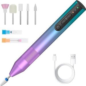 Cordless Electric Nail Drill, Rechargeable, Low Noise, Acrylic Gel Nail File, Portable Electric Nail File Kit, Ceramic Tips for Home Beauty Salons (Gradient Purple)