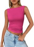 Trendy Queen Women Going Out Casual Tank Tops Spring Summer Basic Cute 2024 Sleeveless Shirt Y2K Fashion Outfit Clothes Hot Pink XL