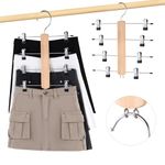 VANZAVANZU Trouser Hangers with Clips Space Saving Pant Hangers, 2 Pack 4 Tier Wooden Pole Skirt Hangers Clip Hangers, Assemble Bra Hanger with 360° Rotatable Hanger Versatile Clothes Hangers