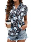 Luranee Women Summer Tops, V Neck T Shirts Loose Casual Tshirts Popular Petal Sleeve Tops Summer Oversized Blouses White Blue Floral XX-Large