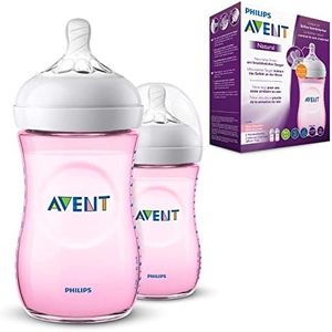 Philips Avent Natural Baby Bottles, 260ml, Pink, 2-Pack, SCF034/27