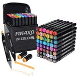 Finaxo 24 Colors Art Markers Sketch Pen Dual Tip Artist Art Marker Vibrant Colors Set For Coloring Sketching Drawing Painting,Twin Head Permanent Sketch Markers Pen With Carry Case,Multicolor
