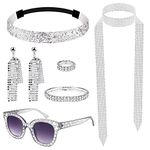 Upgraded 1970s Disco Accessories,Disco Costume Set with Round Frame Bling Sunglasses,Long Scarf Earrings Bracelet Ring Headband Lady Disco Fancy Dress Kit for Women Girls Retro 70/80s Theme Party 7Pcs