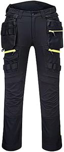 Portwest DX440 Lightweight Detachable Holster Work Trousers Mens Multi Pockets Stretch Safety Workwear Cargo Combat Pants with Free Knee Pads Black, 34