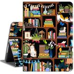 Vimorco iPad Case 6th/5th Generation Cozy Cats for Kids, Lazy Cat iPad Air 2 / Air Case, iPad 9.7 Inch Case for iPad 6th/5th Case Generation, Auto Wake/Sleep, Adjustable Stand Cover, Bookshelf