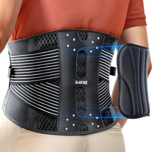 Rakiie Thin Back Brace, 6X Metal Lower Back Support for Men Women, Lightweight Lumbar Support with 3D Pad, Breathable Support Belt for Herniated Disc, Sciatica Pain Relief, Gray Size M
