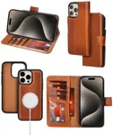 Bayelon Wallet Case for iPhone 15 Pro, Full Grain Leather Wallet, Detachable Magnetic Flip Card Holder, iPhone 15 Pro Wallet Case, MagSafe Compatible, RFID Blocking (Rustic Tan)