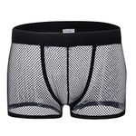 ROSVAJFY Men's Sexy Fishnet Boxer Shorts Hollow-out Briefs Transparent Underwear Low Rise, See Through Pouch Underpants Stretch, Mens Brethable Soft Mesh Waistband Trunks