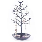 TRIXES Polished Black Metal Jewellery Stand – Vintage Birds – Hang your Jewellery – Hanging Organiser Rack Tower - Display Stand