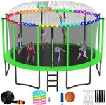 LHX 16FT Tranpoline for Adults and Kids, 1500LBS Tranpoline with Enclosure Net, Basketball Hoop and Ball, Outdoor Tranpoline with Light, Sprinkler, Ladder, Stakes Anchors - ASTM Approval