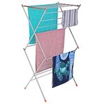 homWell Heavy Duty Stainless Steel Premium 3 Layer Tier - 16 Rods Foldable Cloth Drying Stand | Cloth Dryer | Clothes Stand for Drying Rack for Balcony | Folding Cloth Stand