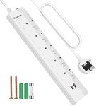 DEWENWILS Extension Lead with USB Slots, 5 Way Surge Protected Extension Cord with Individual Switches, 13A Wall Mounted 3M Extension Cable, CE & UKCA Listed, White