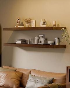 TEDIDUWA Floating Shelves for Wall, 12x60 Inch Extra Long Walnut Wood Wall Mounted Shelves, Set of 2 with Invisible Brackets for Living Room, Bedroom, Kitchen, Modern Farmhouse Decor