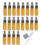 Elfenstall- 20pcs Amber 5ml 1/6oz Atomizer Vial Glass Bottle Spray Refillable Perfume Empty Fine Mist Sample Bottle Clean Cloth Free 3ML Pipette for Travel Party