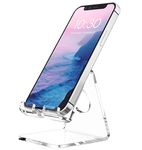 AXEFUN Acrylic Cell Phone Stand, Clear Phone Stand for Desk, Portable Phone Holder, Phone Dock, Office Desk Accessories, Compatible with 4-8'' Smartphones