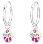 Aww So Cute 92.5-925 Sterling Silver Cupcake Hoop Earrings for Kids Girls Pure Silver (ER1317)