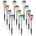 GIGALUMI 12Pack 6Color Solar Garden Lights/Path Lights, Stainless Steel Led Pathway Landscape Lighting for Patio, Yard, Garden