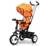 Baybee Mario 2 in 1 Baby Tricycle for Kids, Smart Kids Tricycle with Parental Push Handle, 360° Rotatable Seat, Canopy & Rubber Wheels | Kids Cycle Trikes | Baby Cycle for Kids 1.5 to 5 (Orange)