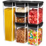 MR.SIGA 6 Piece Airtight Food Storage Container Set, BPA Free Kitchen Pantry Organization Canisters, Kitchen Storage Containers with One-Handed Leak Proof Lids, Black