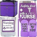 Nurse Gifts Set for Women - Nurse Tumbler, Coffe Mug with Straw and Cleaning Brush - Scented Soy Candle in a Jar and Nurse Socks - Graduation, Birthday, or Appreciation Gift for Nurses