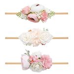 cherrboll 3pcs Baby Girl Headbands Flowers, Super Soft & Stretchy Nylon Floral Hairbands for Newborn Toddler