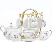 CHP 21-Piece Porcelain Ceramic Coffee Tea Gift Sets, Cups& Saucer Service for 6, Teapot, Sugar Bowl, Creamer Pitcher and 6 Teaspoons.