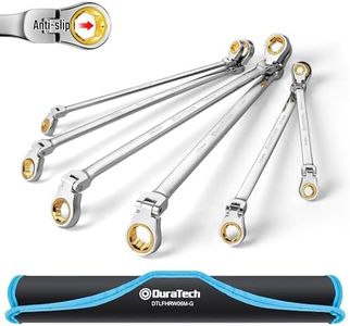 DURATECH Extra Long Anti-Slip Flex-Head Ratcheting Wrench Set, Double Box End Wrench Set, 6-Piece, Metric 8-19mm, CR-V Steel, with Pouch