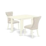 East West Furniture NDGA3-LWH-35 Norden 3 Piece Dinette Set for Small Spaces Contains a Rectangle Dining Table with Dropleaf and 2 Doeskin Fabric Upholstered Chairs, 30x48 Inch, Linen White