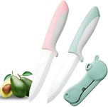 2 pcs 4 inch Ceramic Knife, Sharp Fruit Knife with Hippo Shape Cover, paring Knife, use for Fruit Bread Vegetable and Meat (Green and Pink)