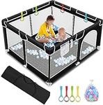 Baby Playpen Toddler Fence with Breathable Mesh and Zipper Door Playard with Anti-Collision Foam 4 Pull Rings and 50 Balls Indoor & Outdoor Kids Activity Center (127x127x66CM)