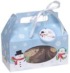 Creative Converting 060218 Christmas Snowman with Snowflakes Favor Cookie Boxes with Carry Handle, Blue