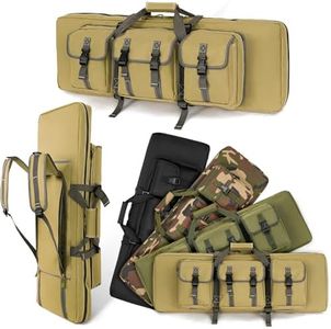 DULCE DOM Double Rifle Case 52'' Soft Gun Bag Tactical Backpack with Movable Divider for Hunting Shooting Range, MOLLE System Multiple Magazine Pouches & Accessory Bags (KHAKI)