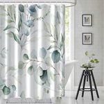 Ruelvth Eucalyptus Shower Curtain, Spring Sage Green Shower Curtain for Bathroom Watercolor Olive Green Botanical Shower Curtain Set with Hooks Waterproof Fabric Bathroom Decor, 72x72 Inch