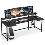 Tribesigns U Shaped Computer Desk with Hutch, 74.8 Inches Gaming Desk with Monitor Stand Shelf, Black Gamer Command Center Workstation Desk for Gaming (Black)