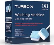 Turbo-x Washer Machine Cleaner Tablets, 8 ct., Advanced Descaling and Odor Eliminator, Concentrated Time Release Formula, Top and Front Load Appliances