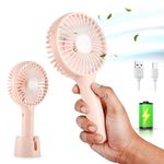 Gesto Mini Portable Usb Hand Fan or DC Fan - 3 Speed Modes Handheld Fan for Summer With 1200 mAh Battery| Rechargable Hand fan for Women| Portable Fan for Makeup,Kitchen, Indoor,Outdoor,Travel (Pink)