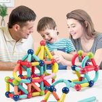 Brand Conquer Magnetic Sticks Building Blocks for Kids Toys for Girls | Magnetic Toys for Boys Age 3+Year 4 5 6 7 8 10 12 14 Old Educational Stem Learning Magnet Stick with Balls Game (84 Pcs)