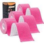 Kinesiology Tape Precut (3 Rolls,60 Precut Strips) Waterproof Sports & Athletic tape for Athletes - Therapeutic Physio Elastic Sports Tape Pain Relief Adhesive for Muscles Shin Splints Ankle Neck Knee & Shoulder 5m(Pink)