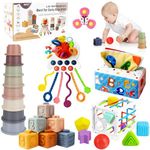 KETIEE 6 in 1 Montessori Toys for Babies 6 Months- Baby Sensory Toys | Stacking Blocks | Shape Sorter | Activity Cube | Pull String Toy | Tissue Box Gifts for Boys Girls 0 6 9 Months 1 2 3 Year Old