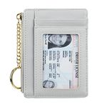 Women's 8 Cards Slim Minimalist Card Holder Coin Changes Purse Keychain Front Pocket Wallet, Grey with ID Window, 6 Cards+ID Slots, Casual