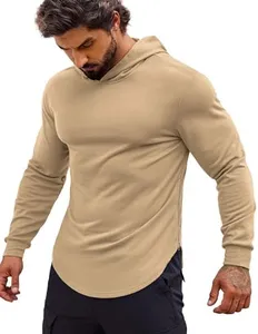 COOFANDY Men's Fashion Athletic Hoodies Pullover Long Sleeve Gym Workout Muscle Fit Hooded Sweatshirt for Men, Khaki, M