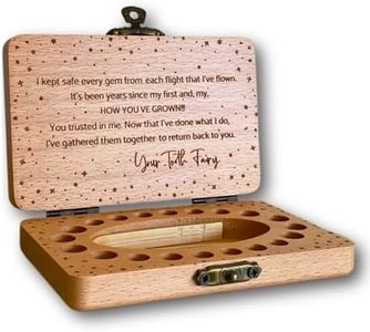 Tooth Fairy Keepsake Box for Girls & Boys, Tooth Fairy Box for 20 Baby Teeth, Wooden Tooth Storage & Saver Box for Lost Teeth, Tooth Fairy Gifts for Birthday (Natural Beech)
