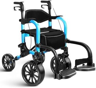 FlyingJoy 2-in-1 Lightweight Rollator Walker with 10" Front Wheels and 8" Rear Wheels for Seniors, Foldable Transport Wheelchair Supports up to 300 lbs