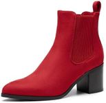 DREAM PAIRS Women's Retro Elastic Chelsea Ankle Boots Fashion Low Chunky Block Heel Pointed Toe Fall Heeled Booties Shoes,Size 7.5,RED-SUEDE,SDAB2314W