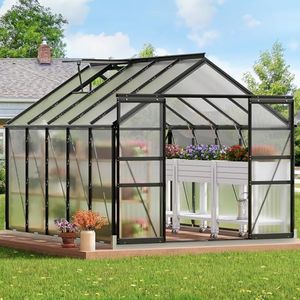 YITAHOME 10x8FT Polycarbonate Greenhouse Large Heavy Duty Green Houses Outdoor Aluminum Greenhouses with Sliding Doors Vent Window Premium Walk-in Greenhouse for Garden Backyard, Matte Black