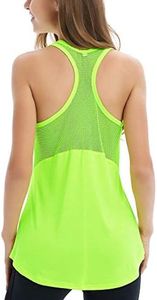 Fihapyli Womens Backless Mesh Active Tank Tops Sleeveless Workout Racerback Tank Top Muscle Style Tee Shirt Work Out T-Shirt Tank Fitness Sports High Neck Tank Tops (Green, L)