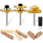 Tongue and Groove Router Bit Tool Set with Adjustable 1/4 Inch Shank T Shape Wood Milling with 45 Degree Lock Miter Router Bit 3/4 Inch Stock Joint Router Bit for Wood Drawer, Window, Cupboard