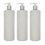 3 x 500ml Dispenser Pump Bottle White PET Plastic Bottle Silver/Natural Lotion Pump Mrs Hinch Customisable DIY Refillable Bathroom Hand Lotion Soap Bottle