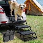 Veehoo 17" Wide Dog Stairs for Large Dogs, 4 Steps Foldable Dog Steps for Car SUV Truck, Heavy Duty Outdoor Pet Ramp Ladder with Detachable Non Slip Surface, Support Up to 200lbs